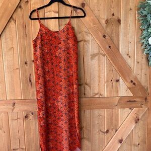 Manuhealii Orange Floral Maxi Slip Dress with Navy Accents